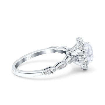 Vintage Art Deco Halo Oval Engagement Ring Simulated Cubic Zirconia 925 Sterling Silver